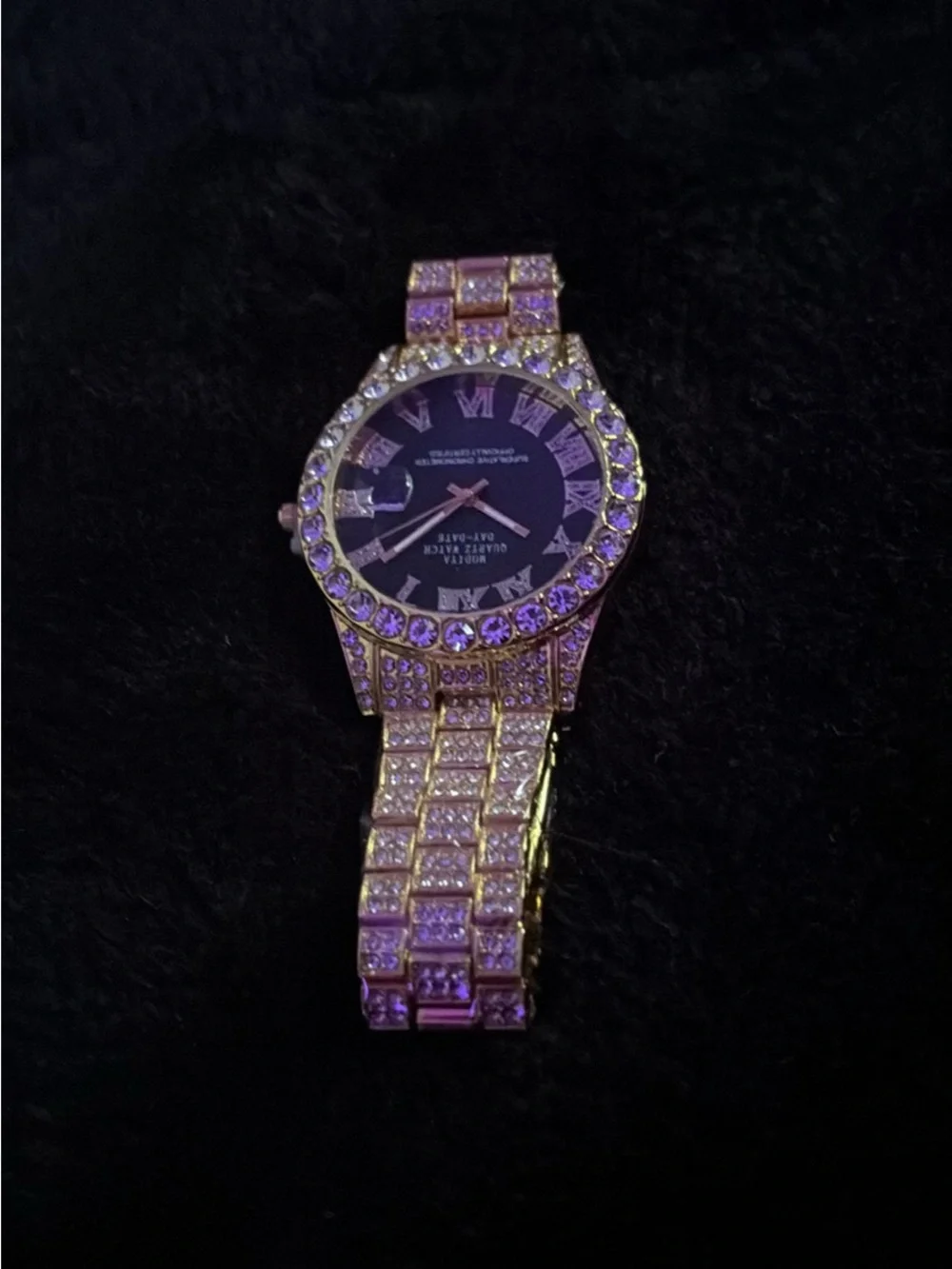 Rhinestone Pavé Silver-Tone Bracelet Watch